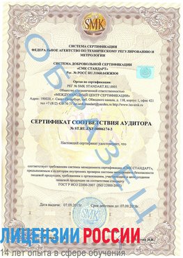Образец сертификата соответствия аудитора №ST.RU.EXP.00006174-3 Кизел Сертификат ISO 22000